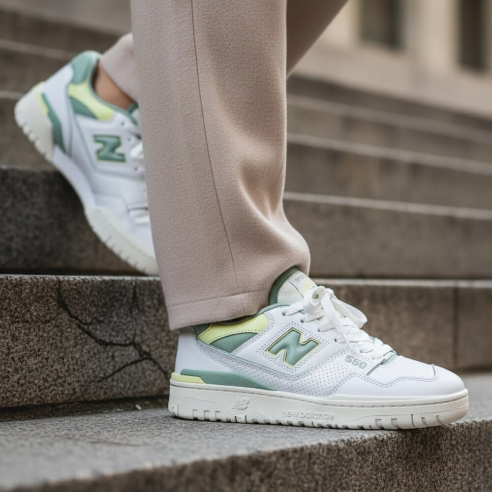 New Balance 550 Leather Women's Casual Sneakers Shoes White Limelight size 5.5
